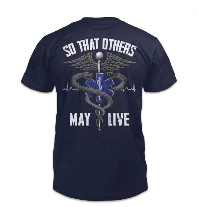 Blue Star of Life with Rod of Asclepius Men\'s T-Shirt So That Others May Live, Medic Caduceus Symbol Shirt New Sizes S-3XL