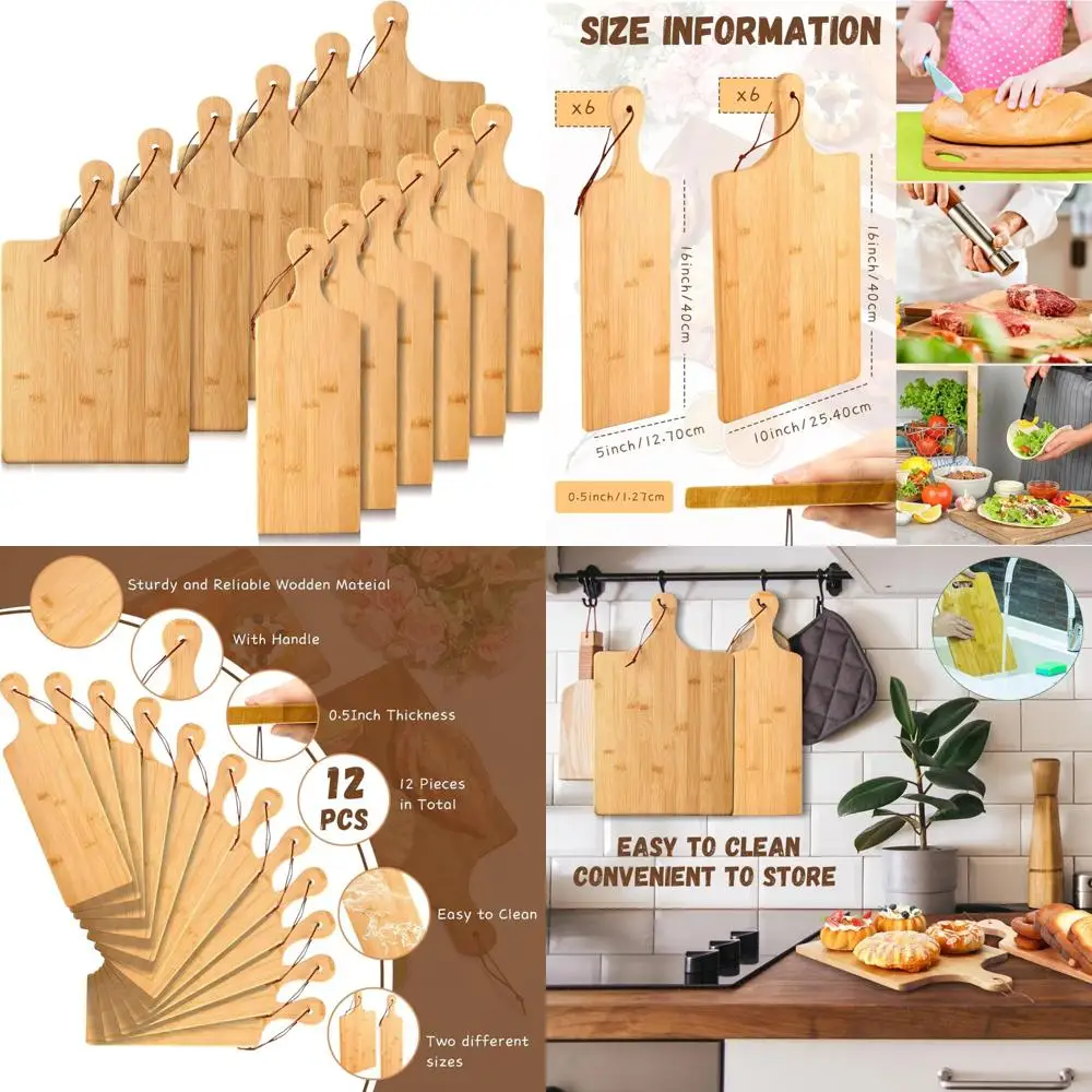 

12-Piece Wooden Cutting Board Set with Handle - Chopping, Serving, and Butcher Block for Valentine's Day Gifts