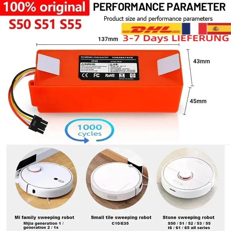 Genuine 14.8V 12800mAh Robotic Vacuum Cleaner Replacement Battery For Xiaomi 1S 2S Roborock S55 S60 S65 S50 S5 MAX S6 Parts