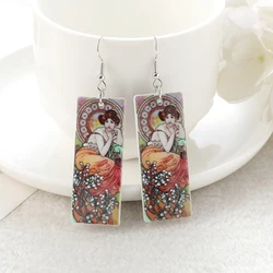1 Pair Drop Earrings Acrylic Mucha Vintage Jewelry