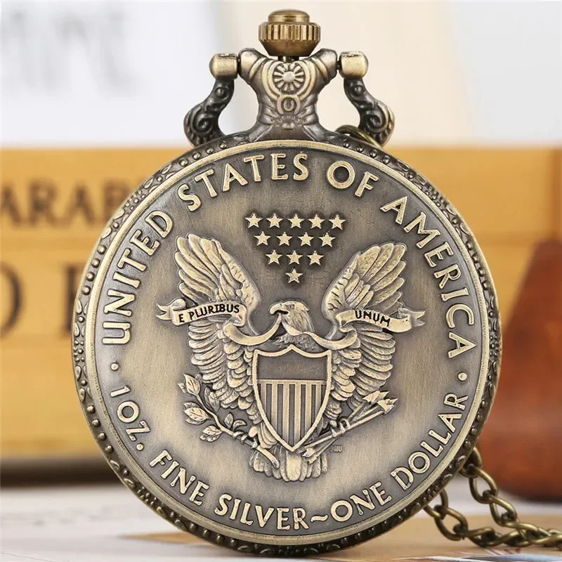 

Vintage Statue of Liberty Commemorative Coin 1 Oz Fine Full Quartz Analog Pocket Watch for Men Women Fob Necklace Chain