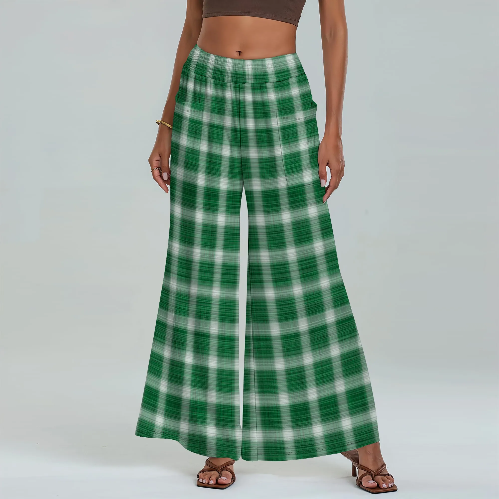 

Women's Wide Leg Pants with Pockets All Seasons Casual Comfort Plaid Pattern for Fall Festival Camping Bonfire