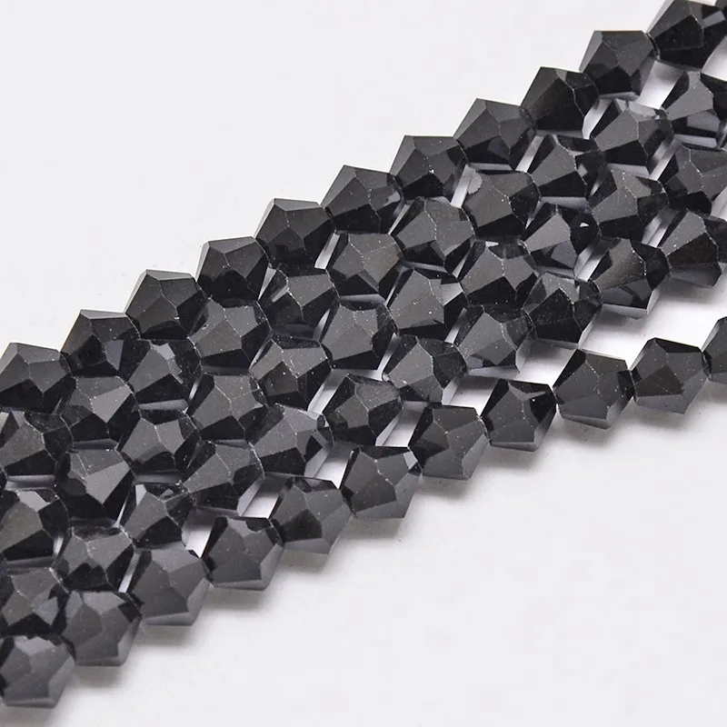10 Strand Imitate Austrian Bicone Glass Charms Strands Grade AA Faceted Black 4x4mm Hole: 1mm 82-85pcs/strand 30.5-31cm