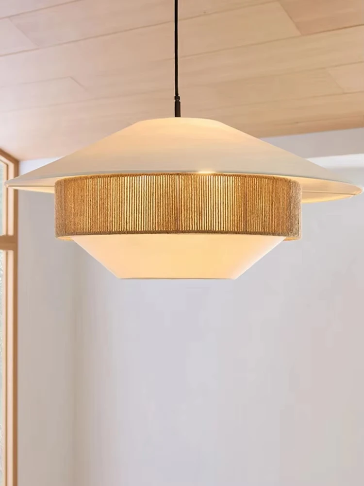 

Vintage Japanese Kitchen Chandelier Minimalist Restaurant Bedroom Hotel Hand Woven Hemp Rope Hanging Light Fixture Home Decor