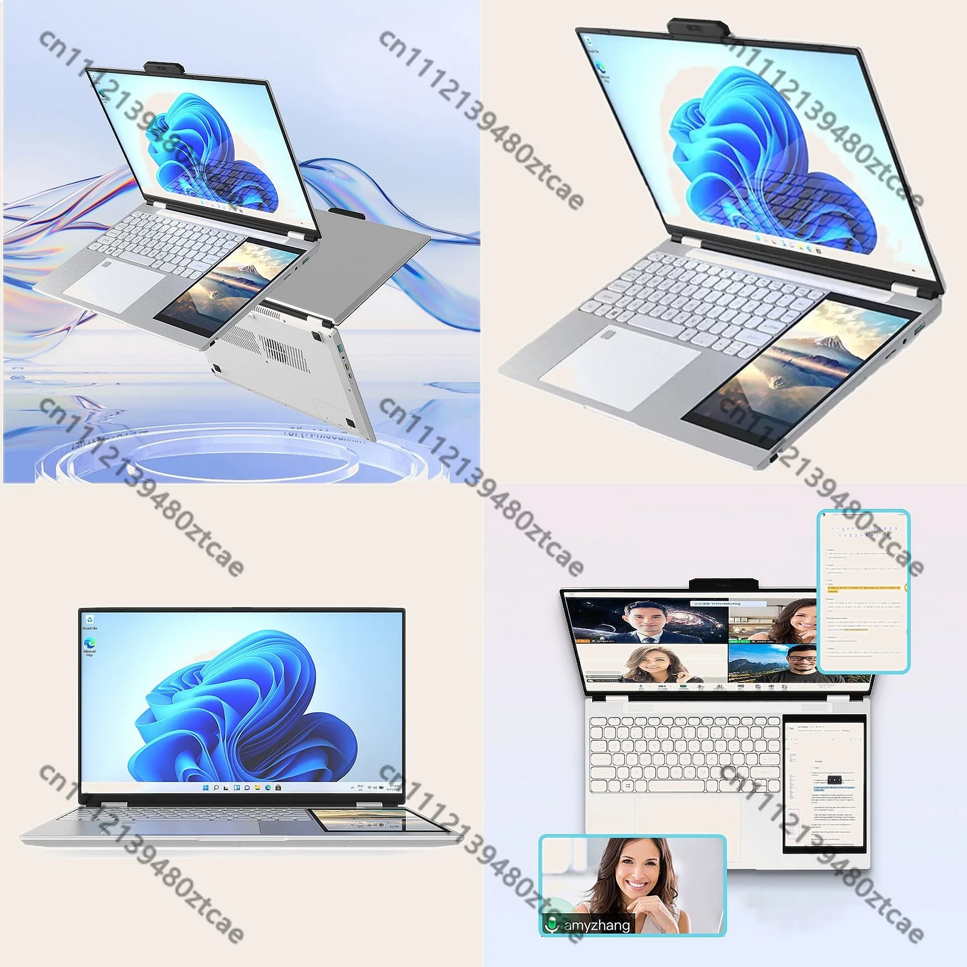 15.6+7 Inch Dual Screen Touch Screen Laptop, N95 Processor, 16GB DDR4, Portable Dual-display Notebook Computer