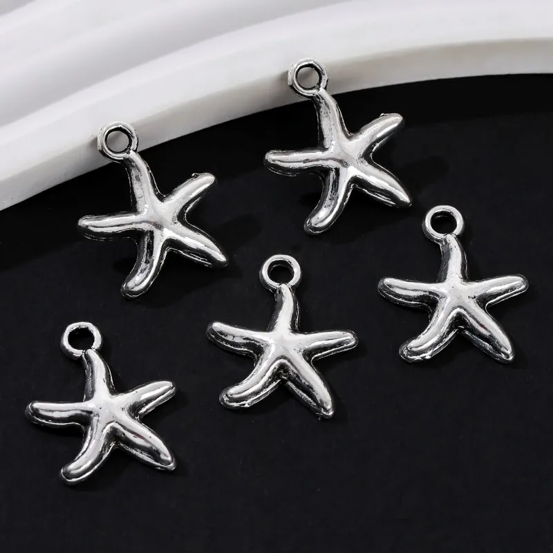 50pcs New Starfish Alloy Charms Silver Color Cute Ocean Animal Pendants For Making Handmade DIY Jewelry Accessories Findings