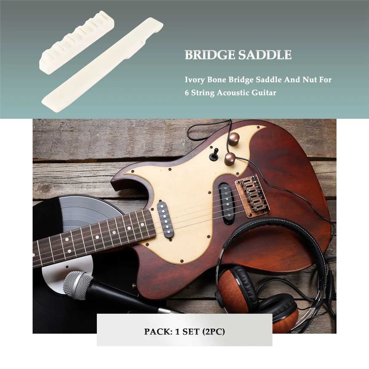 1Set Ivory Bone Bridge Saddle And Nut For 6 String Acoustic Guitar