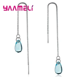 Long Dangle Earrings Jewelry For Women Ladies Real 925 Sterling Silver With Clear Cubic Zirconia Crystal Gift Wholesale