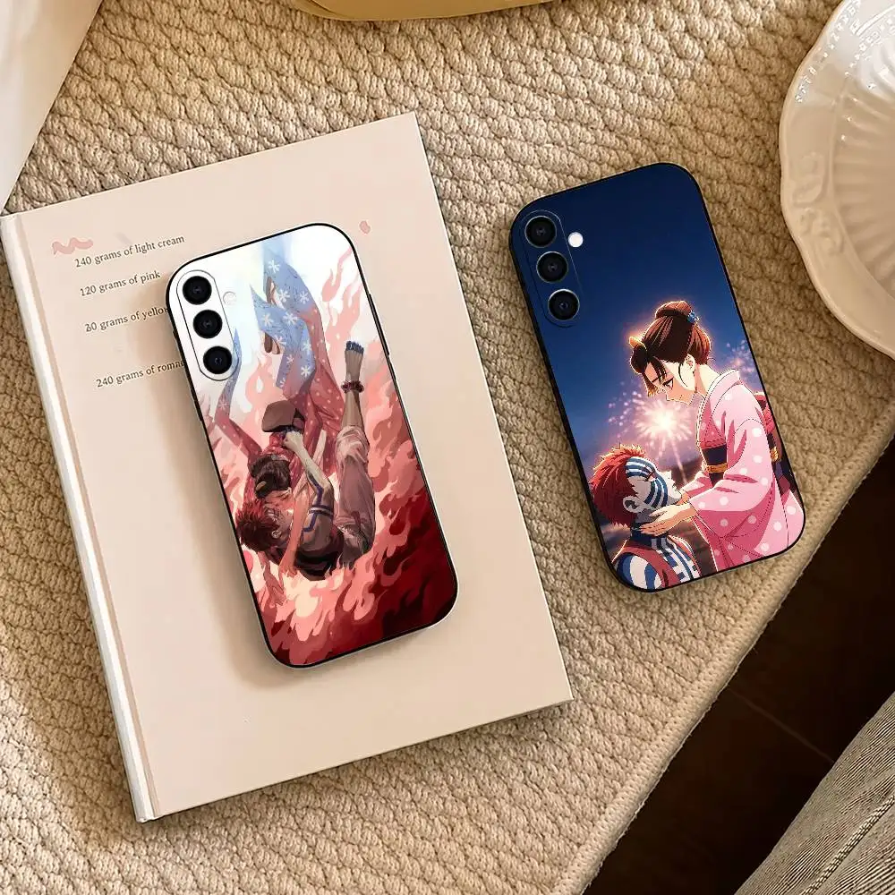D-Demon Slayer Akaza X Koyuki Black Soft Silicone Phone Case for Samsung A73 20,21,22,31,32,52,53,72
