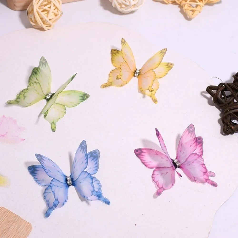 50Pcs 3D Organza Fabric Butterfly Appliques Colorful Double-layer Chiffon Butterfly Embroidered Patches Translucent