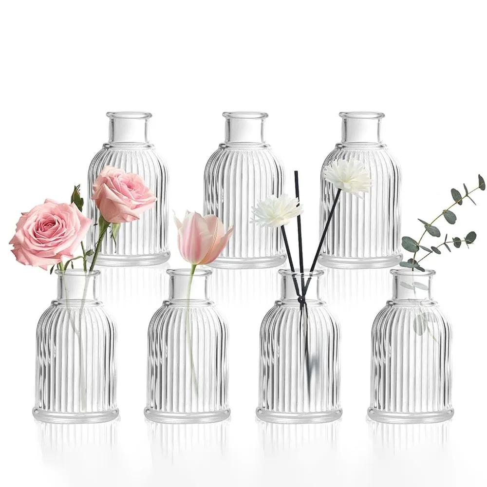 2/4/6 PCS Clear Glass Mini Bottles – Reed Diffuser & Bud Vase Set for Wedding Centerpieces, DIY Fragrance & Florist Decor