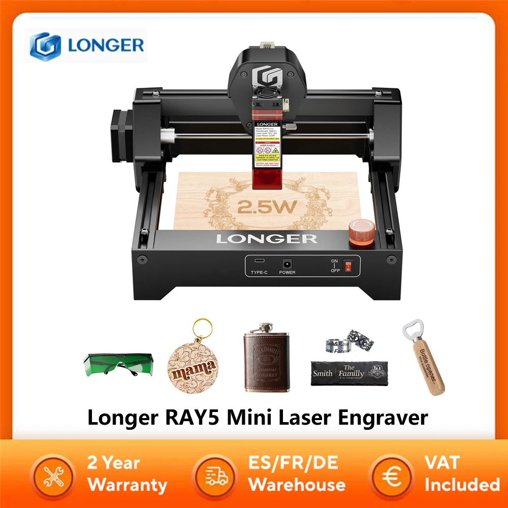 LONGER RAY5 Mini graveur Laser 2.5W / 3.5W 0.04mm Laser Spot écran tactile gravure Machine de découpe zone de travail 130*140mm WI-FI USB APP