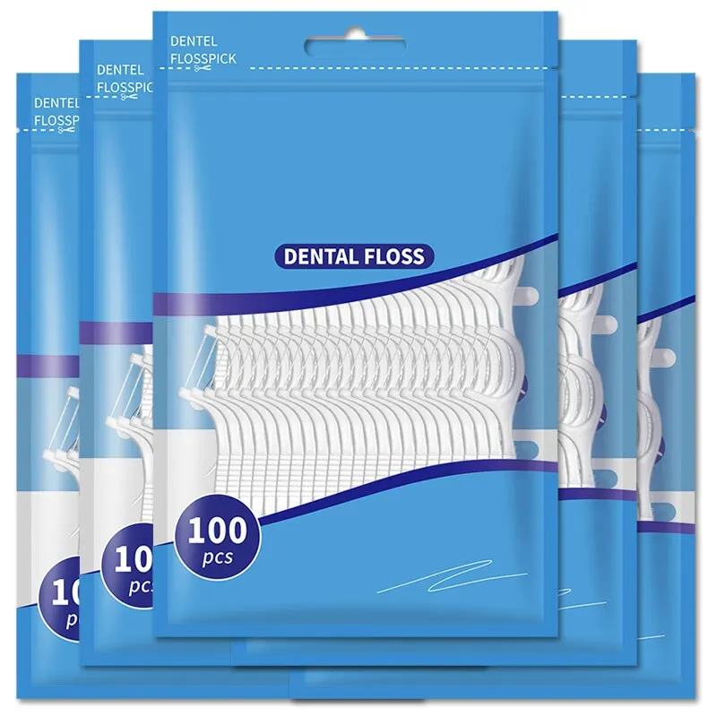 50/100/200pcs Oral Care Dental Floss and Plastic Toothpicks for One-time Cleaning of Dental Gaps
