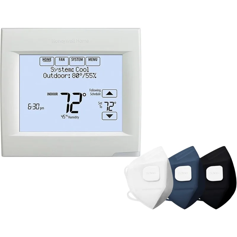 Honeywell Home TH8321WF1001/U VisionPRO 8000 Termostato programable Wi-Fi, 1 paquete, con juego de ventilador purificador Clevair de 3 máscaras