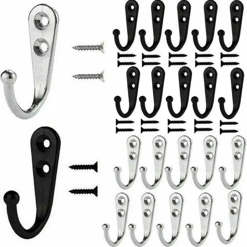 10 Pack Wall Hooks With Screws Alloy Hanging Single Hook Bathroom Coat Clothes Hanger Two Colors Available Household Storage