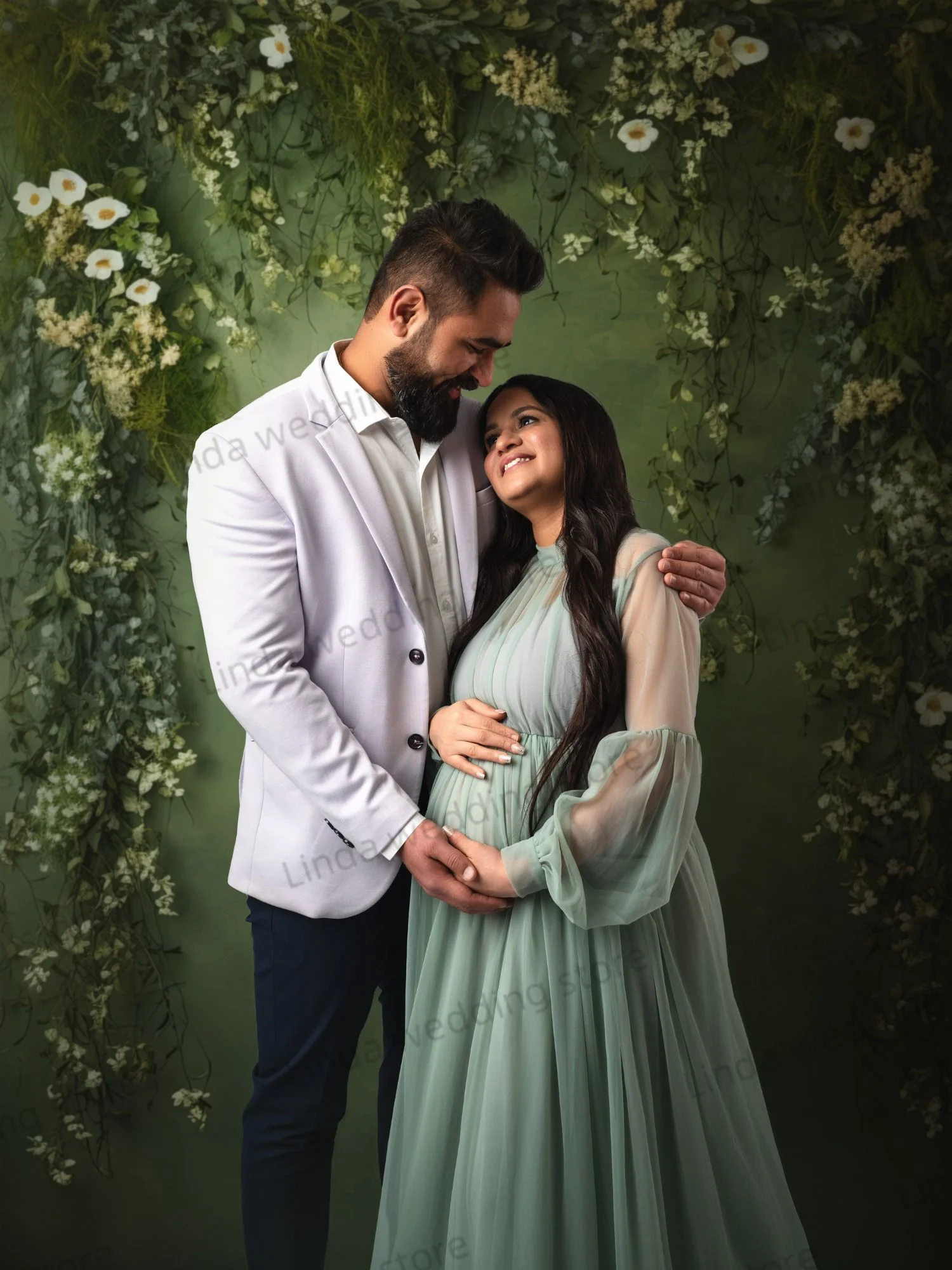 Mint Green Maternity Dresses for Photoshoot Modest Tulle Gala Dress Women High Neck Long Customized Babyshower Pregnancy Dress