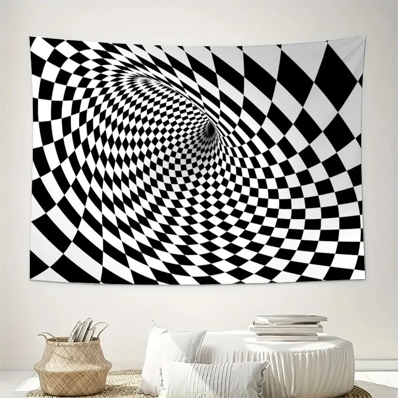 Modern Optical Illusion Wall Art Black & White Checkered Abstract Design for Living Room Decor – Extra Large Wall Poster Print b