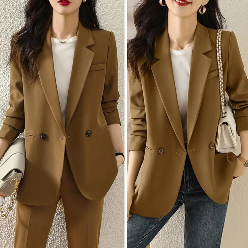 Women Suit Coat Elegant Business Suit Jackets for Men Women Classic Lapel Design Padded Shoulders Stylish Commuting Outwear Two