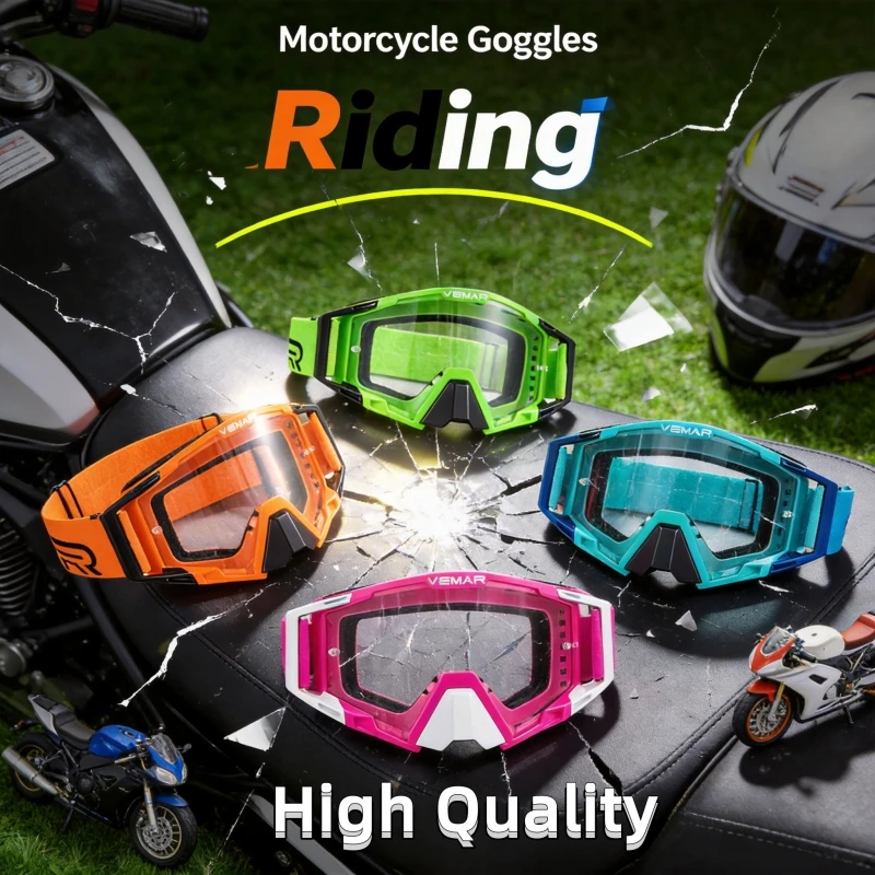 

High Quality Motorcycle Goggles, Windproof Dustproof Anti-Sand for Helmet, Off-Road Riding Glasses, Anti-Slip Motorbike Goggles