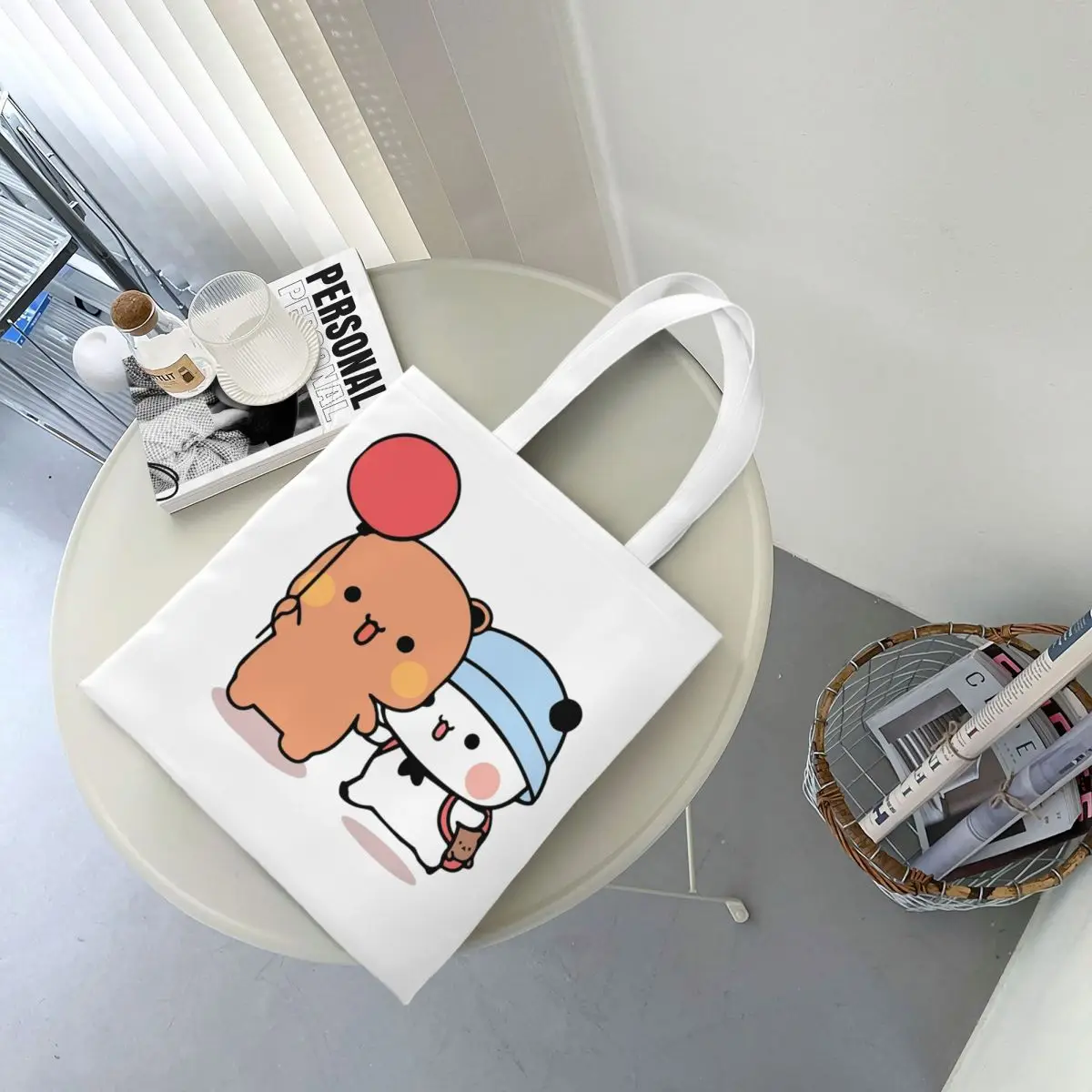 Bear And Panda Bubu Dudu Balloon Shopping Bags Canvas The Tote Bag Reusable for Girls Shoulder Tote Travel Handbag