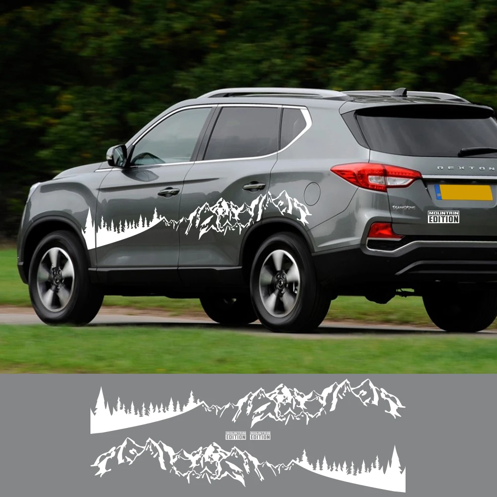 Car Door Side Stickers For Ssangyong Rexton W G4 2017 2022 Majestic Mountain Forest Geaphics Vinyl Film Decal Auto Accessories