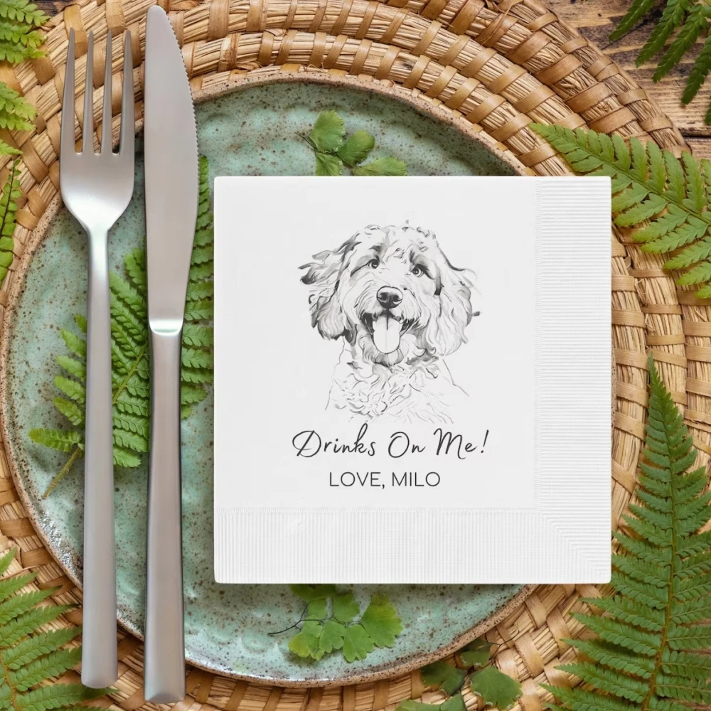 50Pcs Custom Pet Cocktail Napkins, Dog Wedding Napkins, Customized Pet Napkins, Custom Pet Portrait Wedding Beverage Napkins