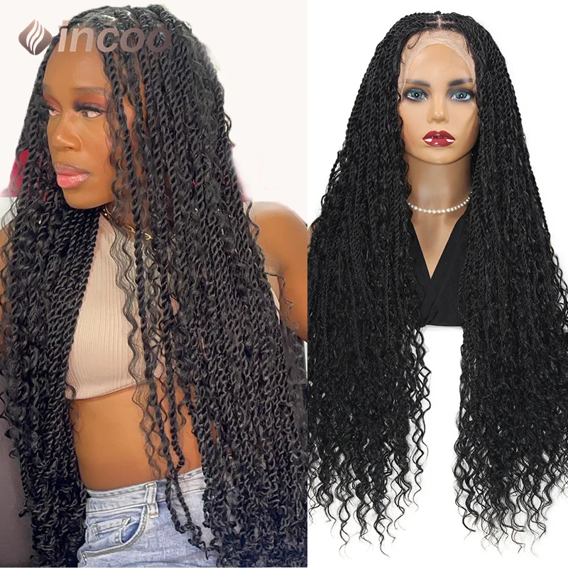 

Synthetic Full Lace Front Wigs Twist Boho Box Braided Wigs Goddess Locs Braided Wig Curly Hair for Women Bohemian Box Braid Wig