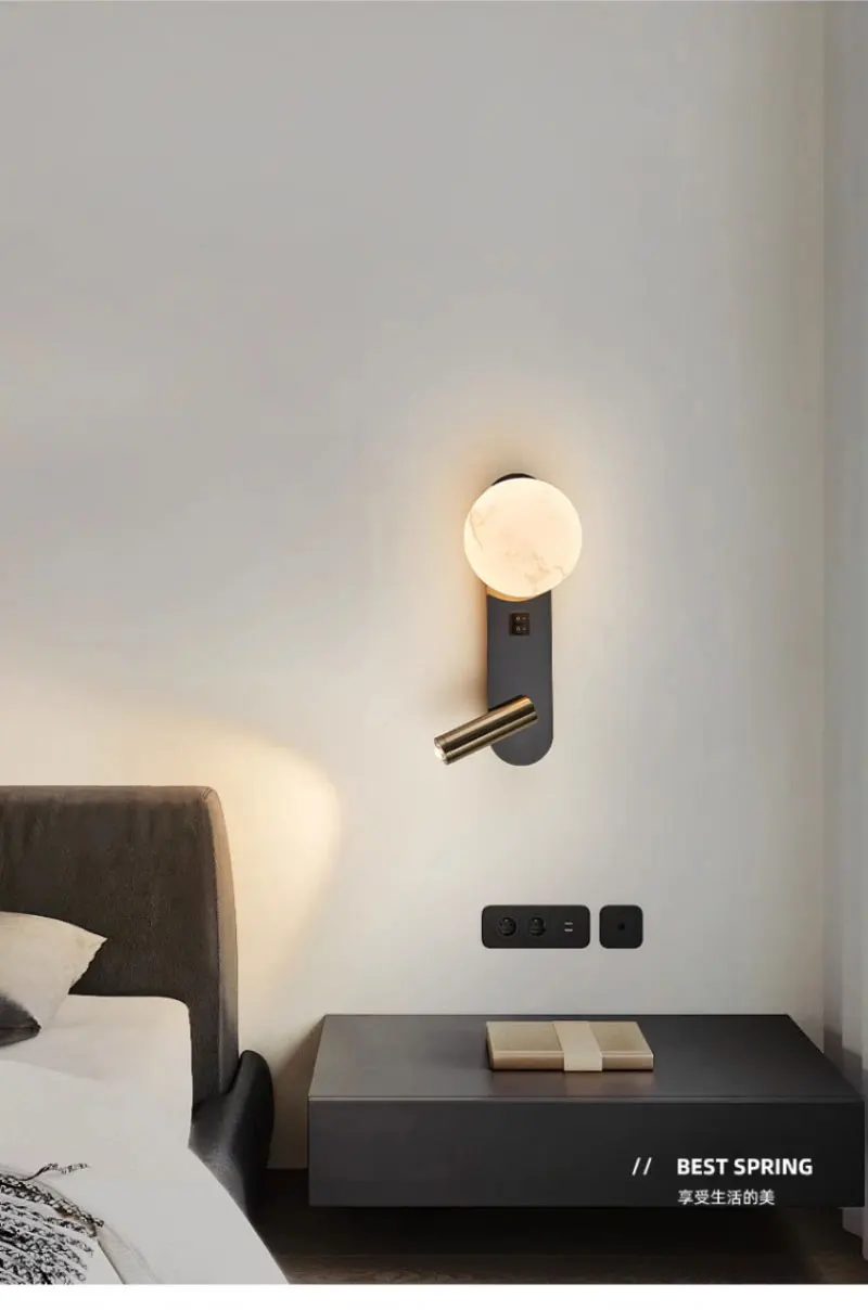 Wall Lamp Nordic Modern Black and White Minimalist Living Room Sofa Background Wall Decorative Lamp Light Luxury Bedroom Bedside