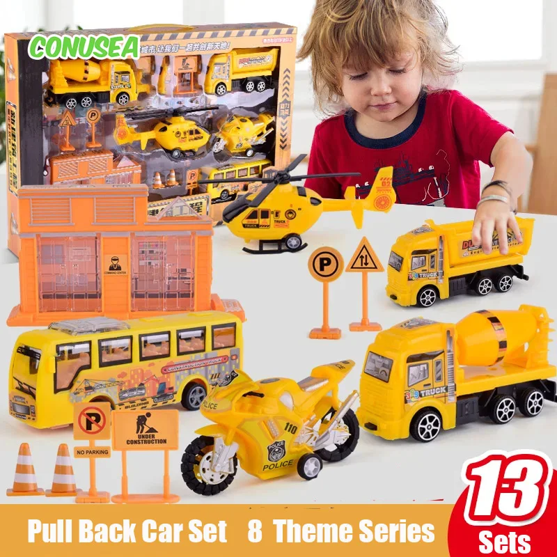Juego de 13 coches de juguete para niños, modelo de camiones, juguete de ingeniería, juego de simulación, avión, tren, excavadora de inercia, juguete para niños