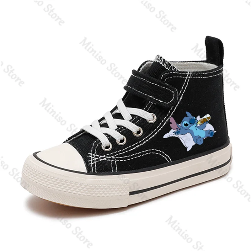 Zapatillas deportivas de lona con fondo plano para niño y niña, zapatos cómodos con estampado de dibujos animados, Lilo Stitch, Disney