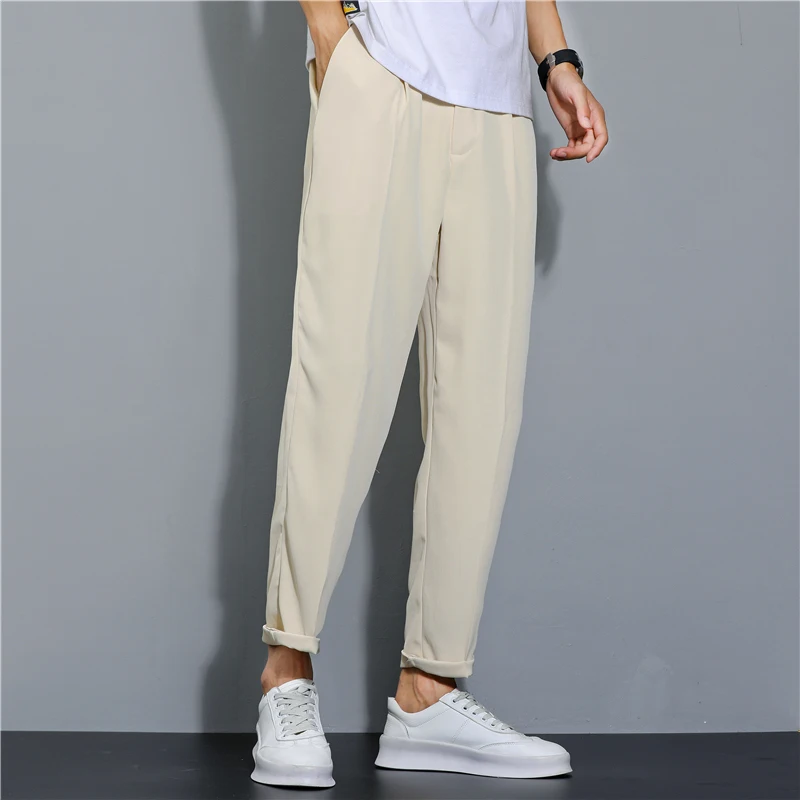 2023 Summer Men's Trousers Cotton Linen Fashion Casual Pants Solid Color  Loose Shorts
