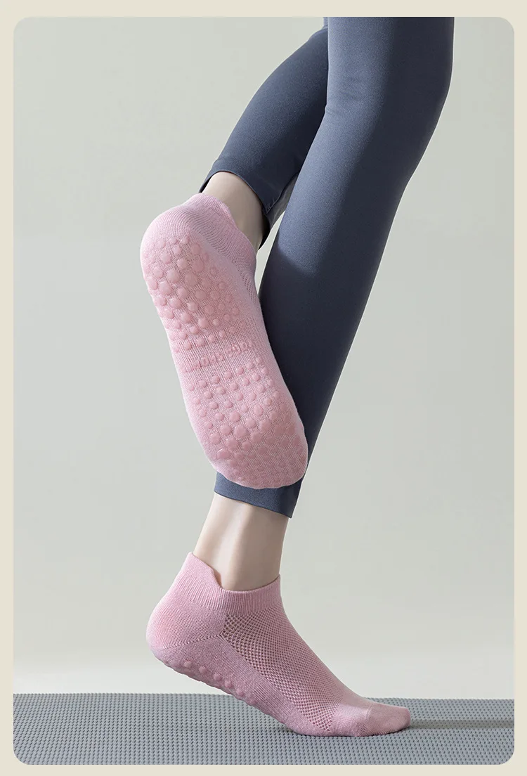 4 Paar rutschfeste Yoga-Socken für Damen, Baumwolle, niedrig geschnitten, Pilates-Socken, Gym, Fitness, Tanz, Sport, Bodensocken mit kurzem Griff – Detail 17