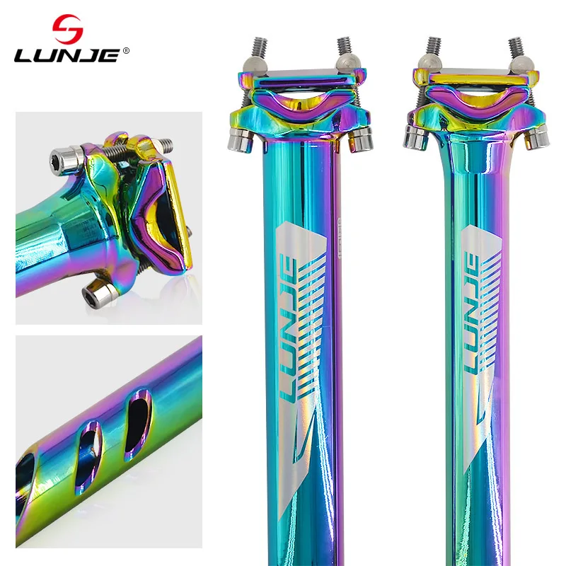 LUNJE MTB Seat Post Colorful Mountain Bike Seat Tube Road Bicycle SeatPost Aluminum Alloy Dropper Seat Post Cycling