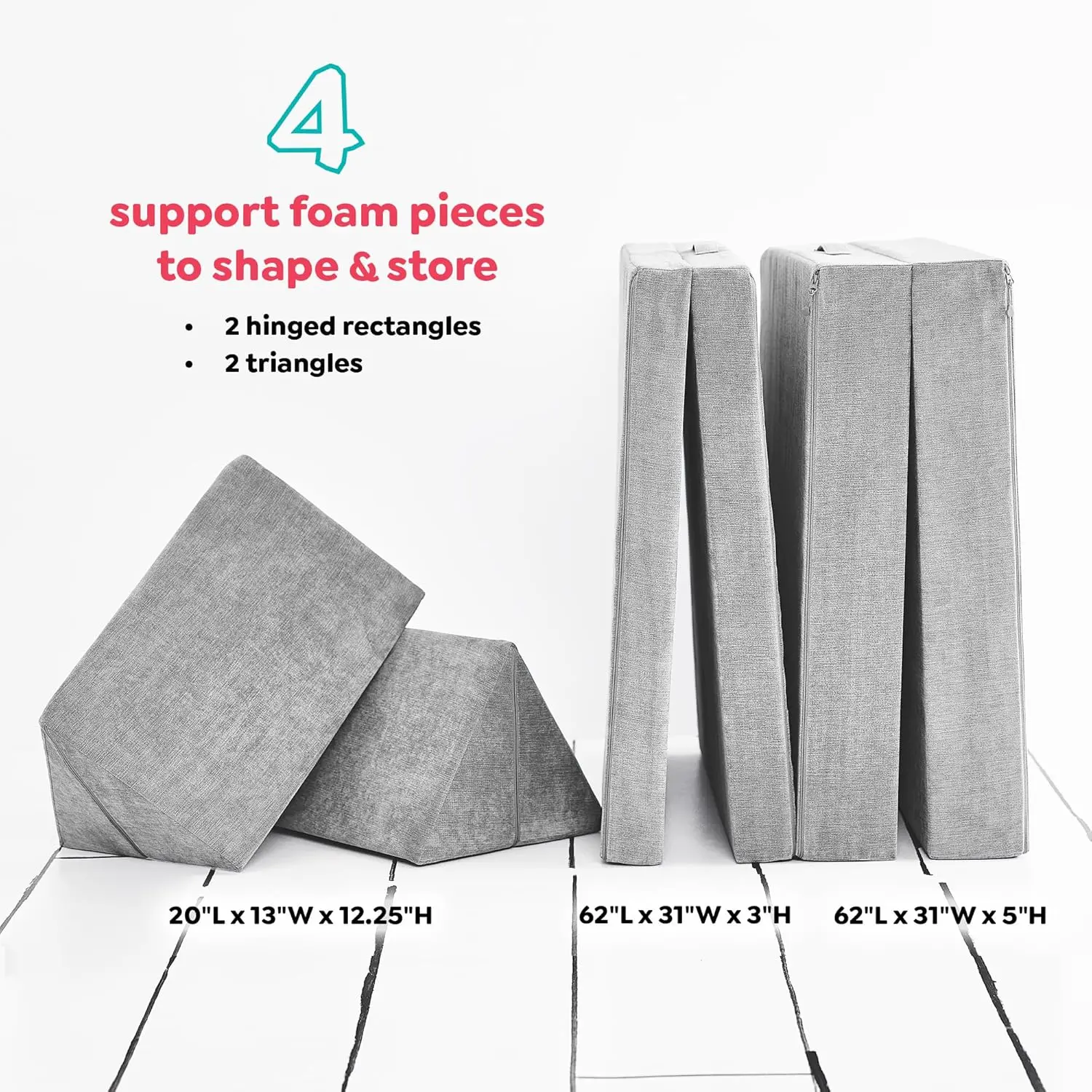 Play Couch, Convertible Folding Sofa, Durable Foam Modular Design, Mountain Gray