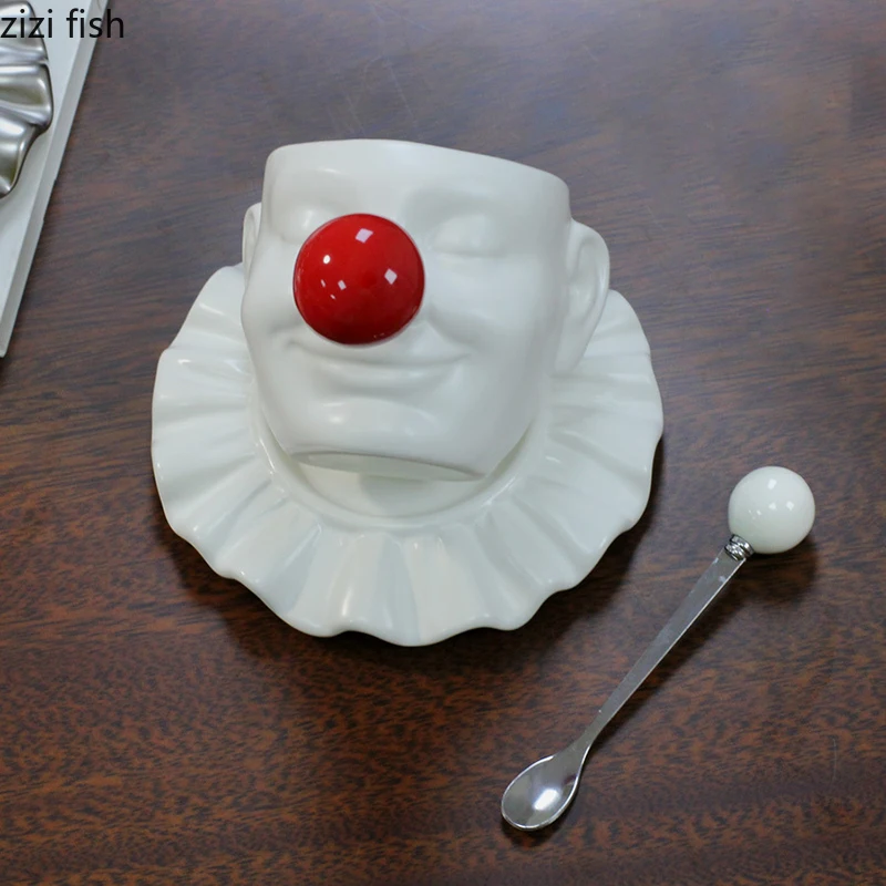 

Creative Joker Mug and Dish Set Ceramic Coffee Cup with Spoon Milk Cup Beverage Cup Tea Cups Home Water Cups Couple's Cups