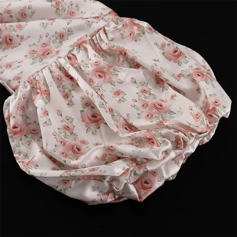 ALPHALMODA 2025 Nouveau, grandes manches bouffantes, imprimé floral, femmes, mode, robe en satin, style ouvert, ceinturé, décontracté, robe courte