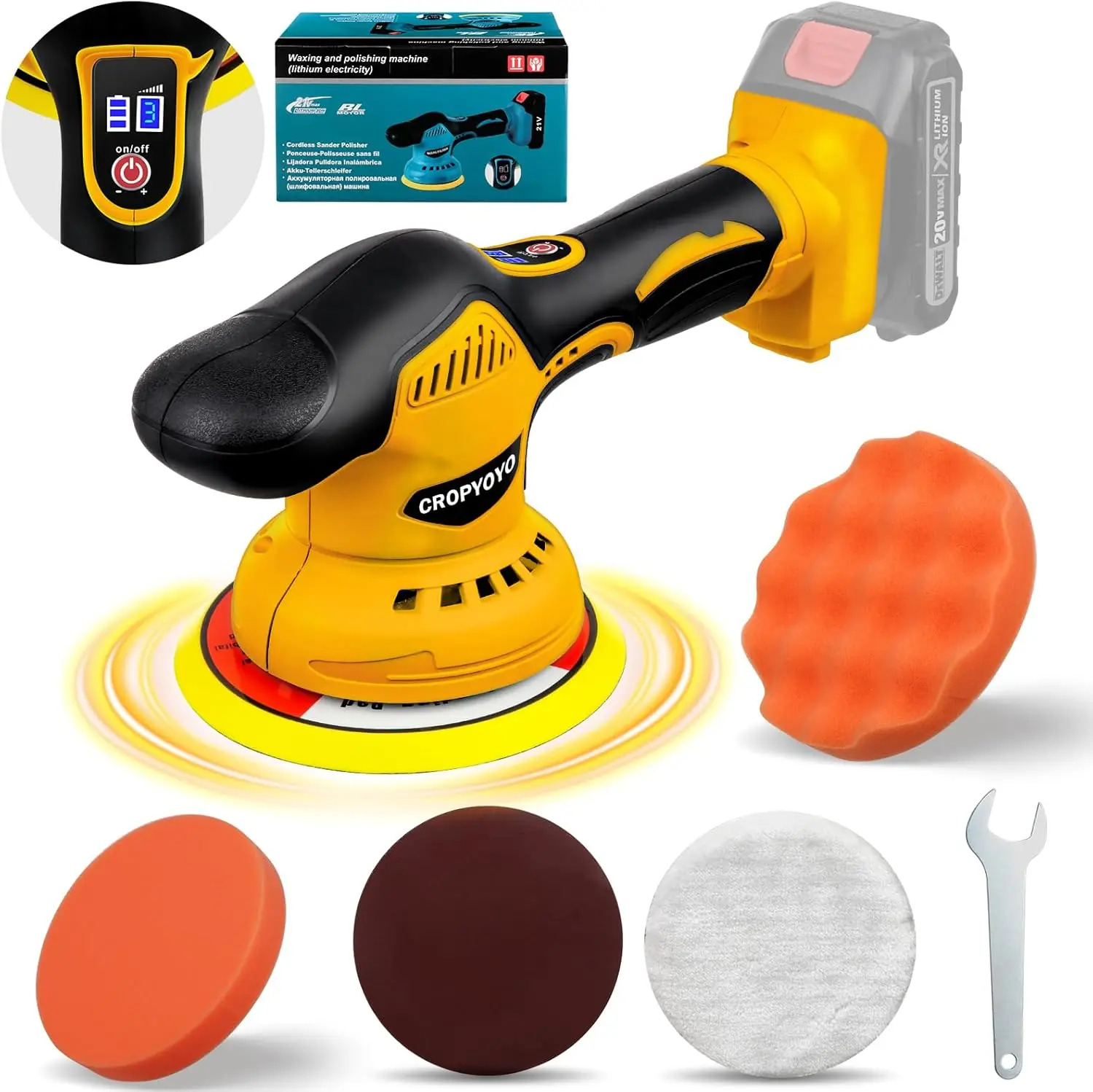 

Cordless Car Buffer Polisher Compatible for Dewalt 20V Battery(Without Battery) Car Buffer Polishers with 6 Variable Speed Up