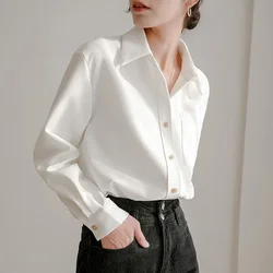 Women Tops Office Lady Loose Thick Warm Corduroy Shirt 2024 New Autumn and Winter White Long Sleeve Shirt Blouse Clothes 24036