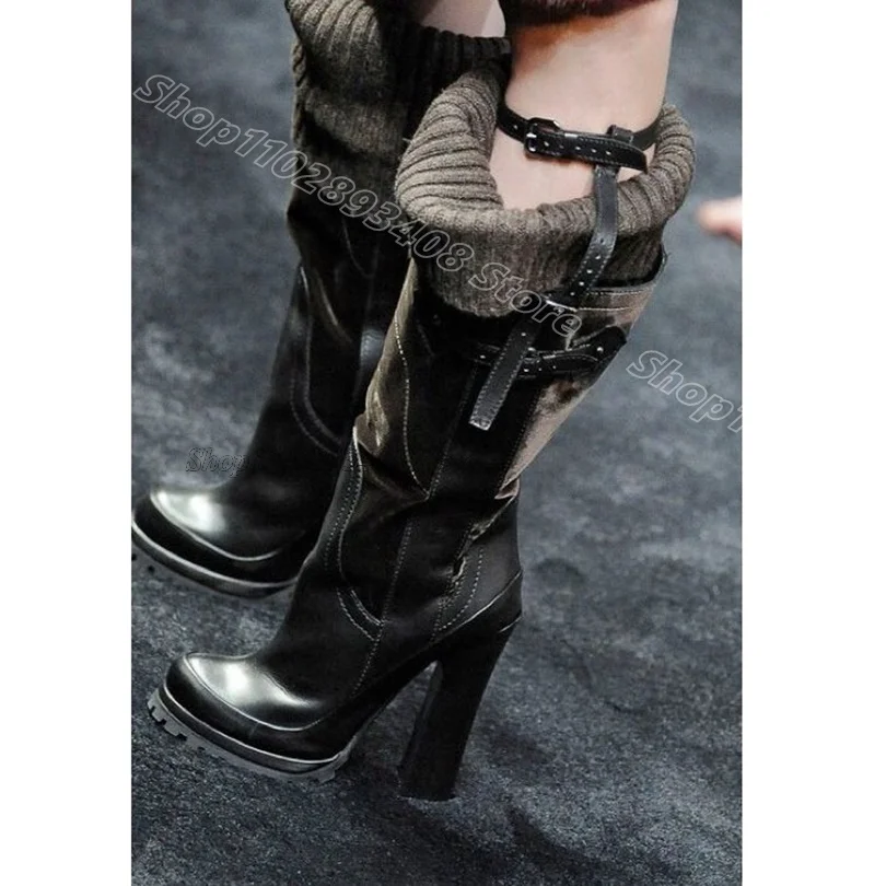 

Black Splicing Chunky Heels Boots Stylish Round Toe New Spring British Style Women Party Dress Boots 2025 Zapatos Para Mujere