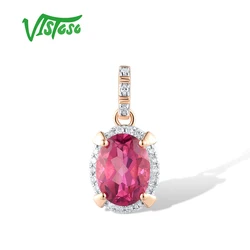VISTOSO Real 14K 585 Rose Gold Pendant For Women Sparkling Diamond Pink Topaz Oval Solitaire Party Gift Exquisite Fine Jewelry