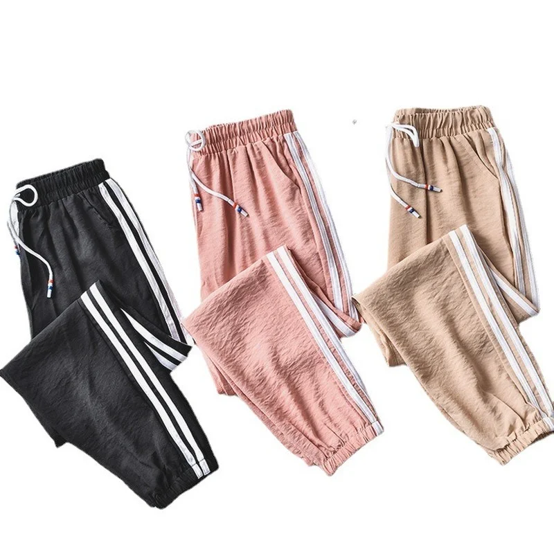 

Korean Summer Casual Women's Harem Pants Thin Loose Students Cheap Striped Sports Women Loose Bundle Feet Sweat Pants Women