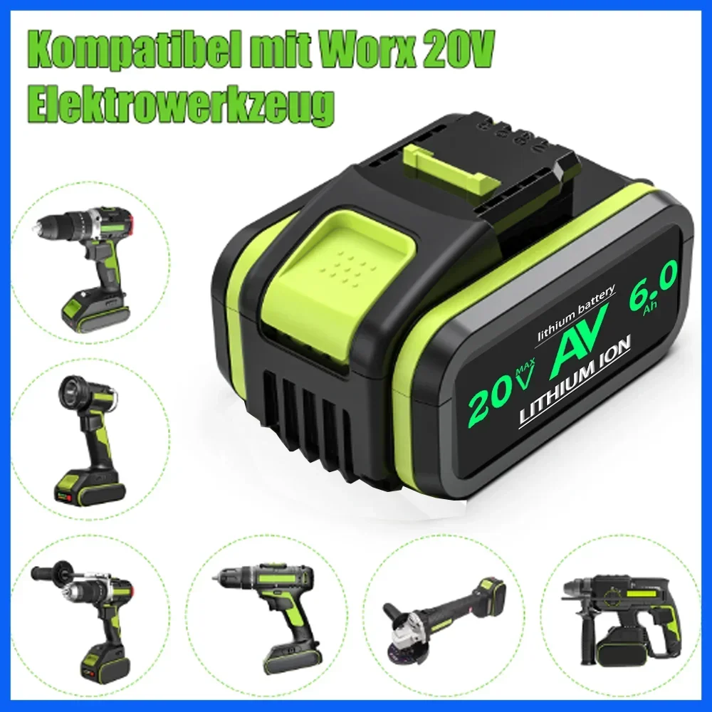 For Worx 20V 6000mAh/6.0Ah lithium-ion battery WA3553 WA3551 WA3572 WA3553 WX390 WX178 WU268 drill bit battery