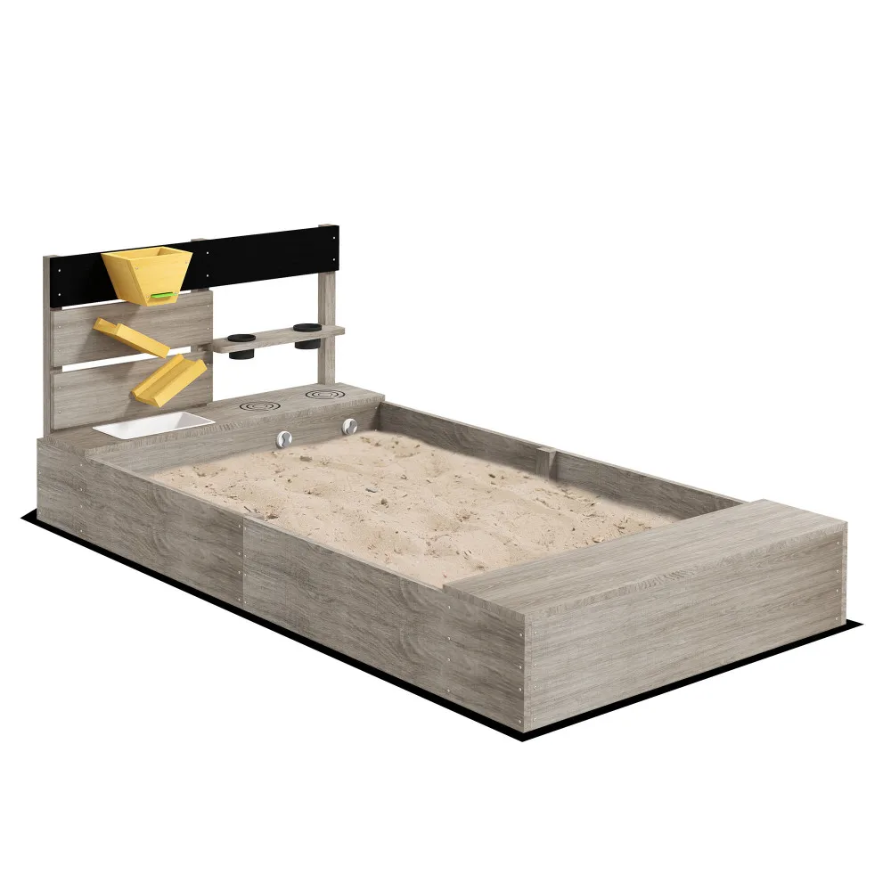 Wooden Sandbox with Liner, Kitchen Design, Sink for 3-7 Years Old