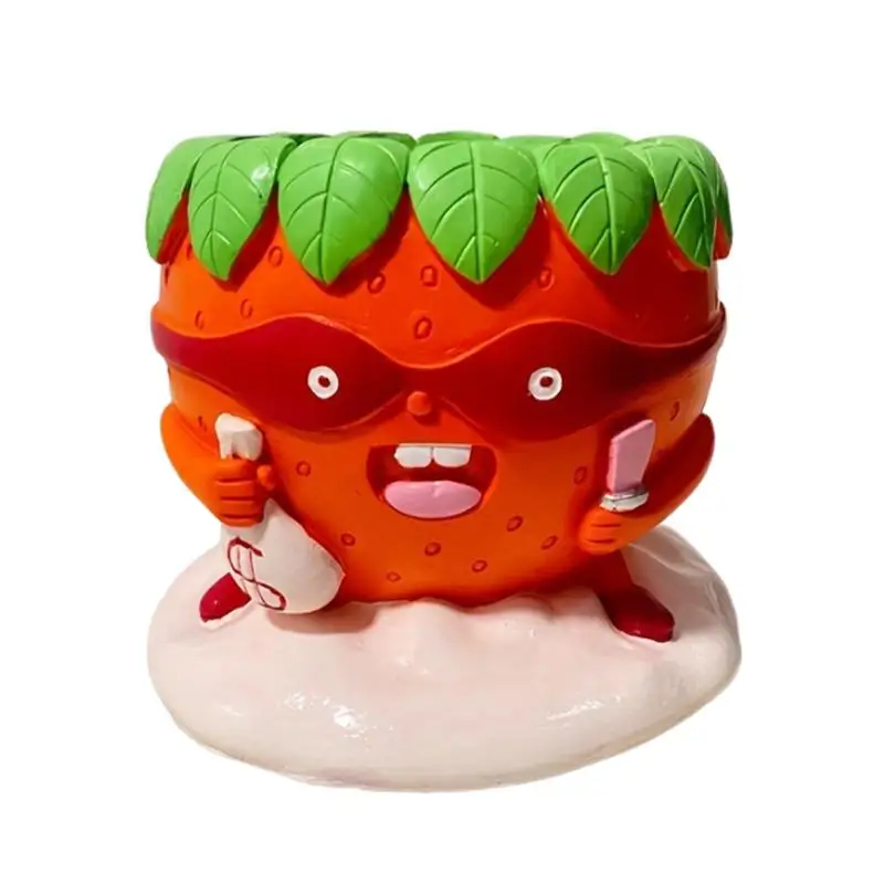 

Strawberry Vase Drain Hole Flower Vase Decorative Planter Resin Ornament Unique Strawberry Decor For Living Room Kitchen Garden