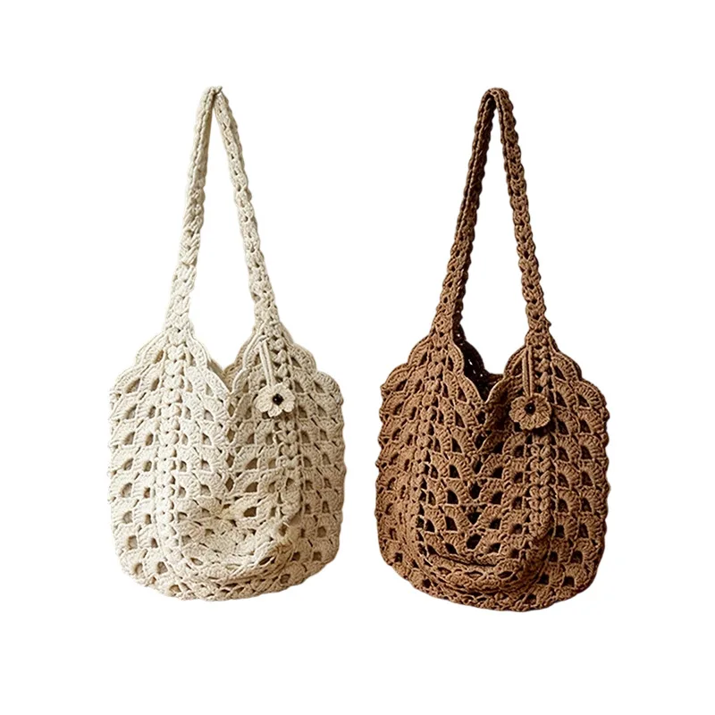 Summer Beach Bag For Women Mesh Rope Knitted Bucket Shoulder Bags Reticulate Hollow Travel Shopper Totes Ladies Fashion Handbag
