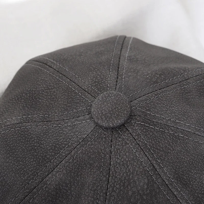 PU Leather Newsboy Hat for Baby Solid Color Children\'s Beret Hats Retro Octagonal Cap Boys Girls Autumn Winter Accessories Korea