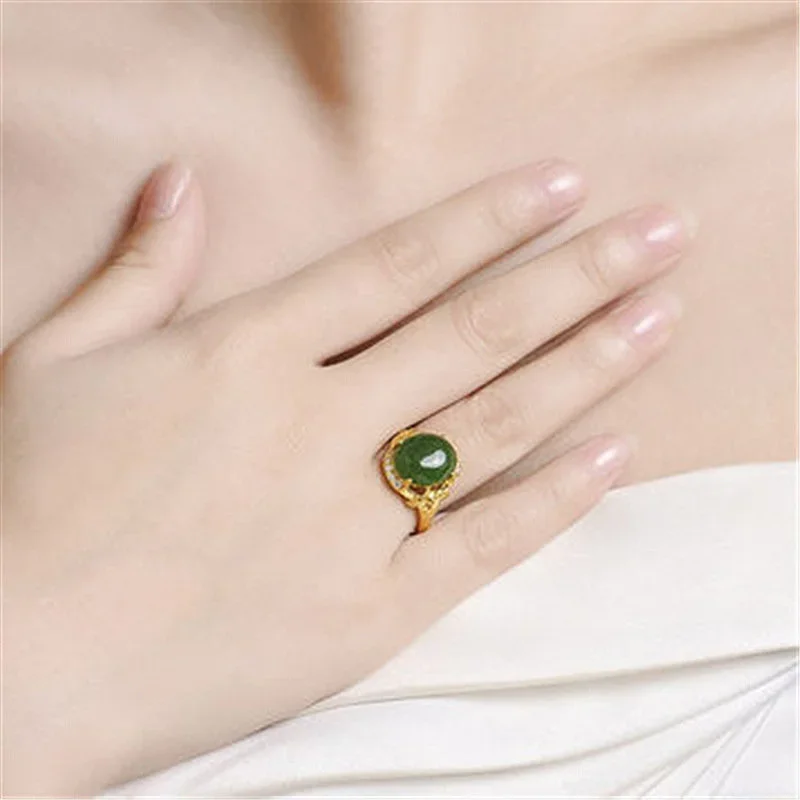 Hetian Langdurige Ring Puur Vergulde Echte 18K Geel Goud 999 24K Ingelegde Jade Smaragd Opening Verstelbare Gift Ring Nooit Vervagen Je