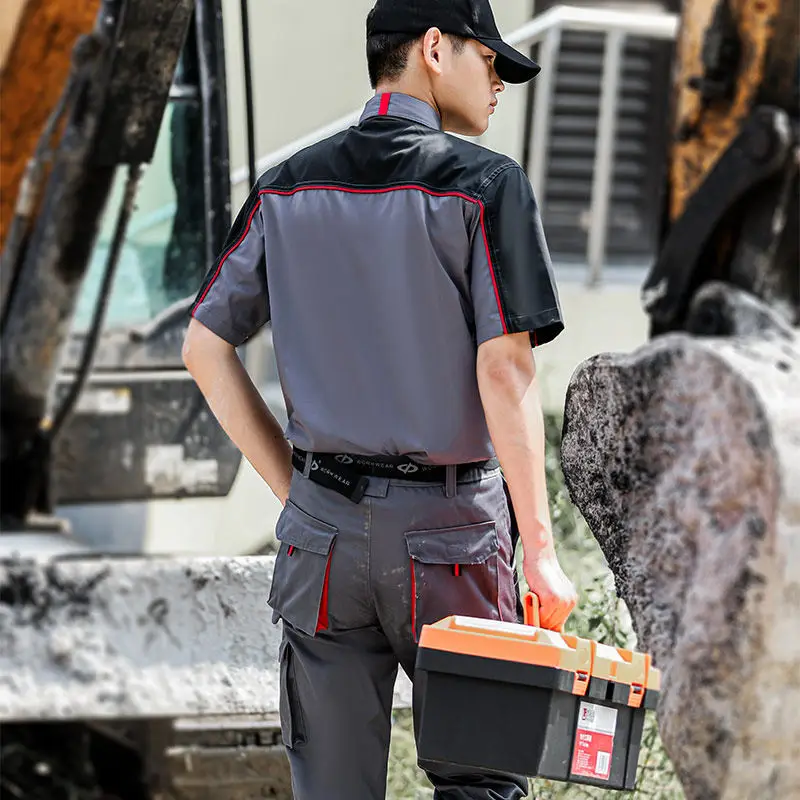 Summer Breathable Working Clothes Set Men Women Factory Uniform Workshop Auto Repair Short-sleeved Suit
