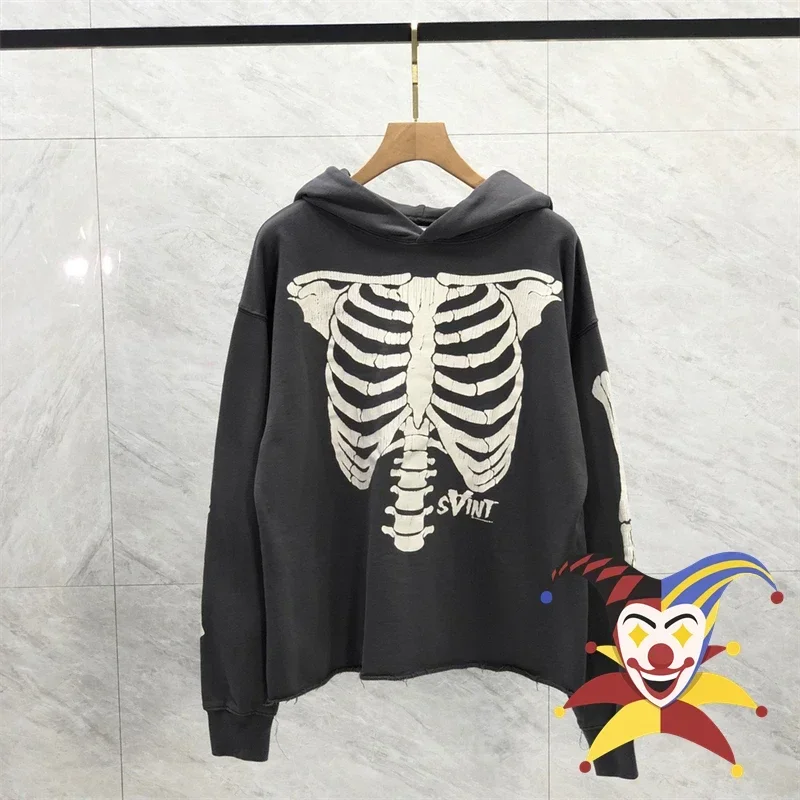 2024FW Saint Skull Skeleton Printing Hoodie Men Women Hooded Destroy Pullover