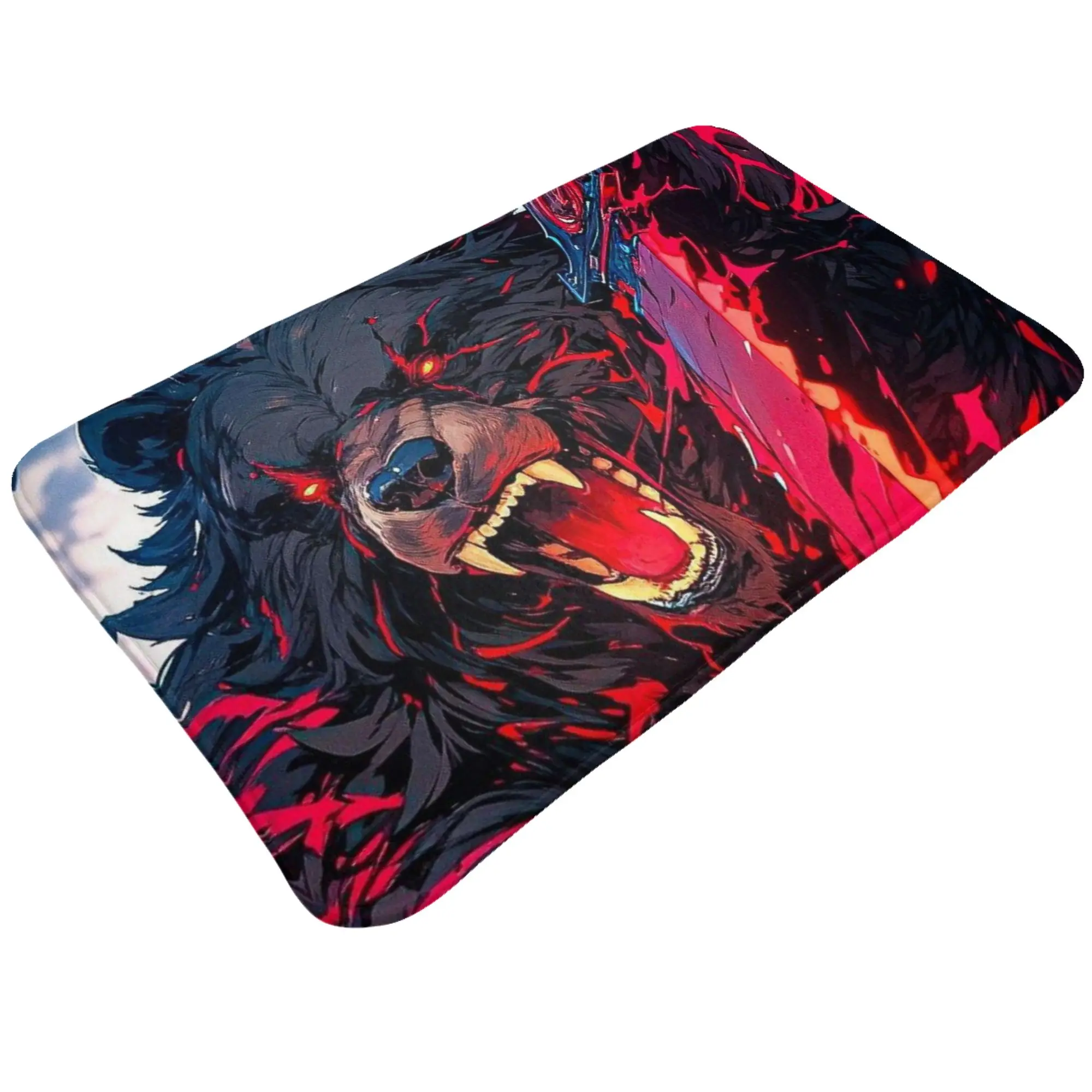 Fiery Red Sword Bear Warrior Graphic Non-slip Mat Bath  Welcome Doormat Home Decor